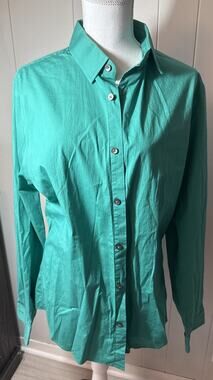 Express 1MX Extra Slim Fit Green Solid Long Sleeve Button-Front Dress Shirt L